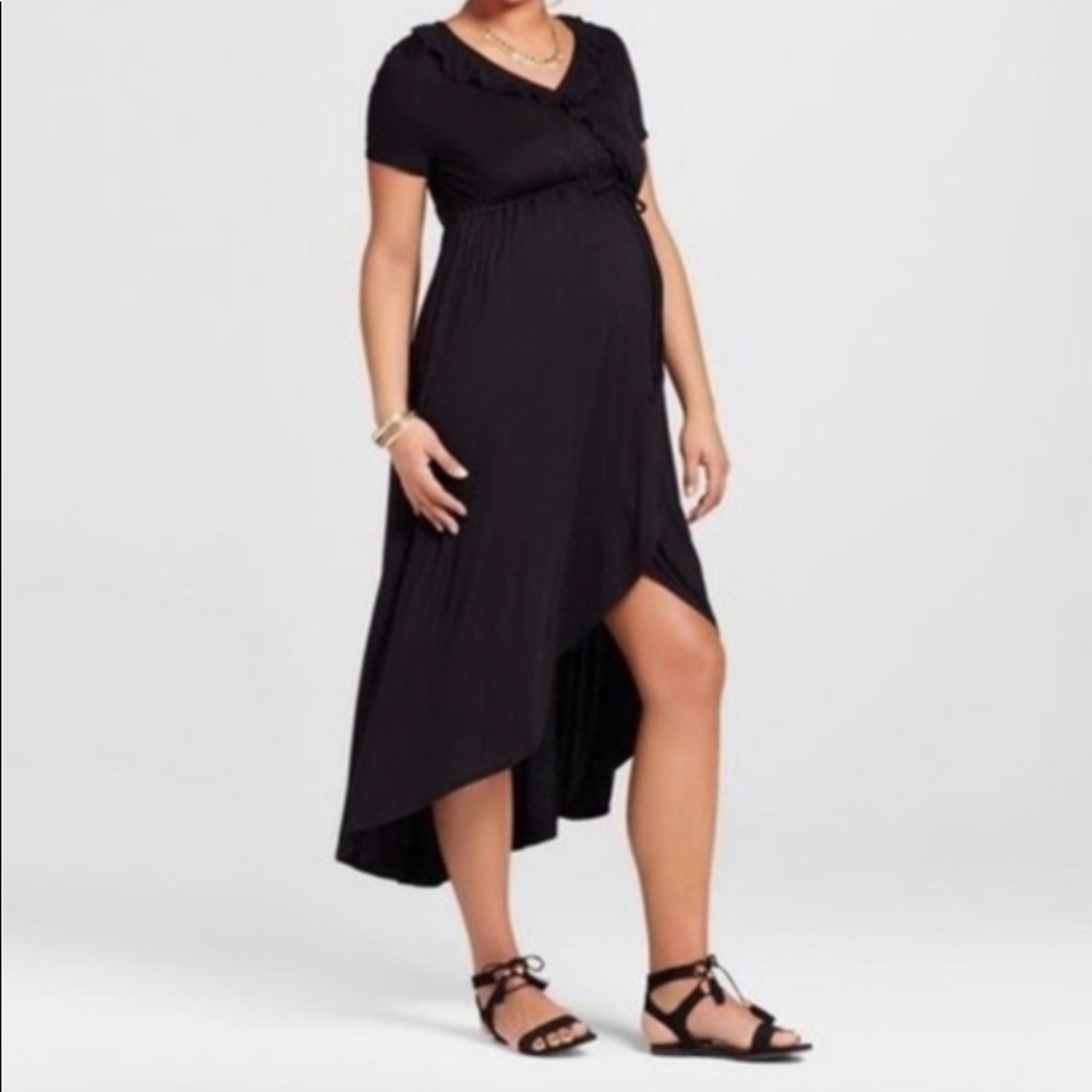 Liz Lange Maternity Black Ruffle Top Dress, Large